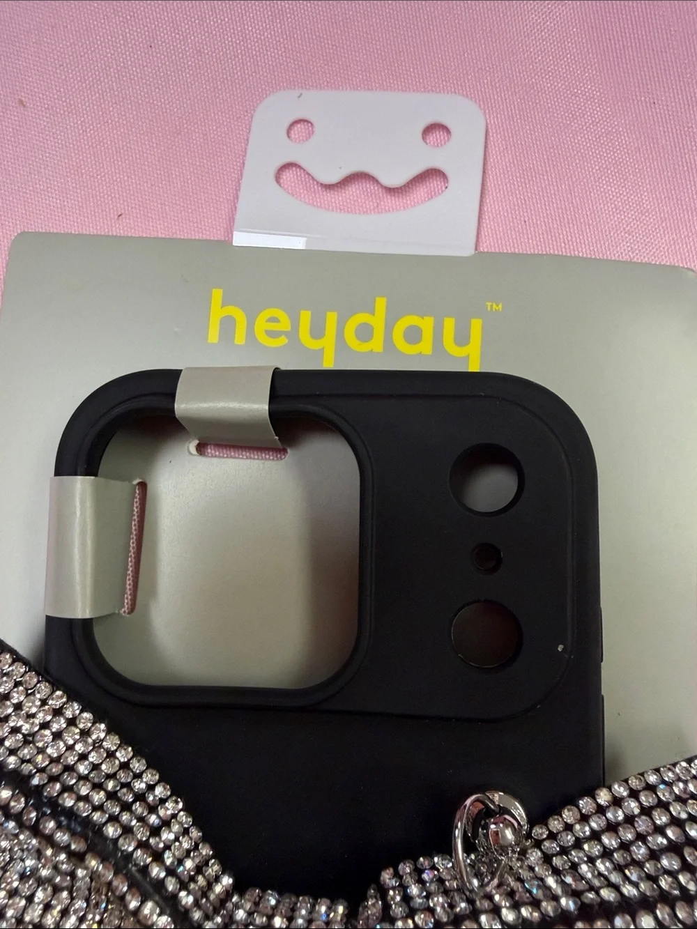 heyday Black iPhone 17 Pro Case with Silver Rhinestone Bow Accent